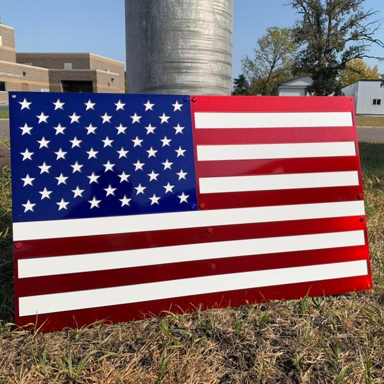 Photo of fully assembled American Flag metal art